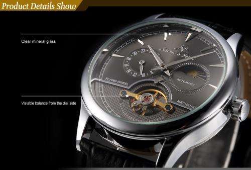 KS Brand New 24 Hours Display Self Wind Relogio Leather Band Analog Male Automatic Mechanical Clock