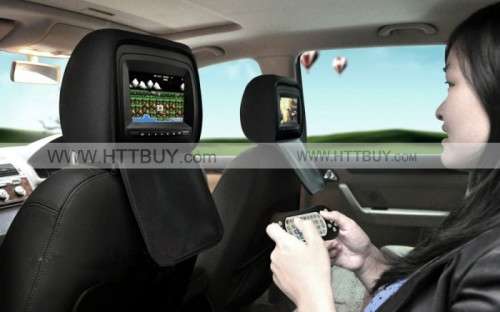 9 Inch BEIGE Car Headrest Monitor with DVD Player (Pair) - 800x480 Res - Speaker - Game Func REMOTE
