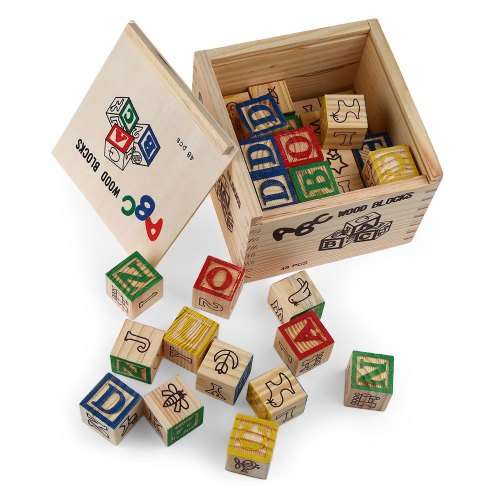 2016 New Arrival 48pcs Vintage Alphabet Wood Blocks Kids Educational Building Wooden Gift Letter ABC