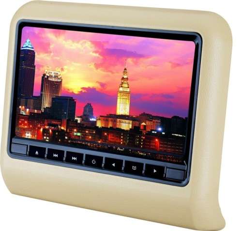 9 Inch BEIGE Car Headrest Monitor with DVD Player (Pair) - 800x480 Res - Speaker - Game Func REMOTE