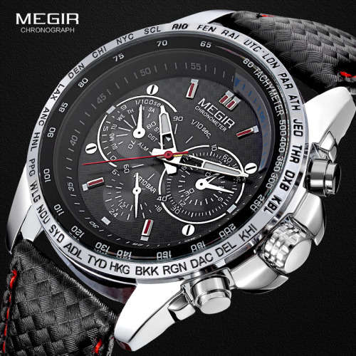 First bidder wins MEGIR 1010 Brand Men Watch Alloy Case Leather Strap Lumious Male Sport Casual Quar