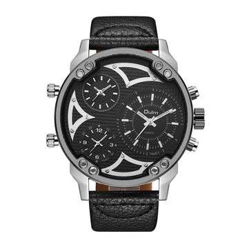 OULM HP3548A Work-dials Military Style Men Watch Genuine Leather Strap Quartz Watches