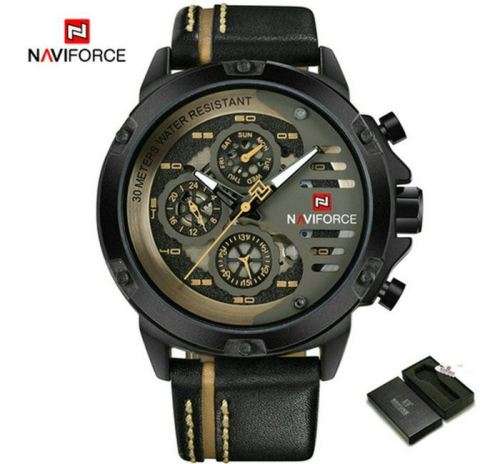 NAVIFORCE Mens Watches Top Brand Luxury Waterproof 24 hour Date Quartz Watch Man Leather Sport Wrist