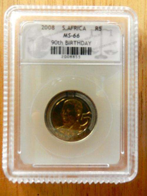 2008 NELSON MANDELA 90th BIRTHDAY R5 COIN - GRADED MS66 - **ONLY PRESIDENT OWN BIRTHDAY COIN**