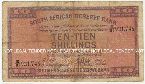 M.H. de KOCK - TEN SHILLINGS (Eng/Afr) - 03 SEPTEMBER 1946 - 1st ISSUE - SCARCE!! HIGH VALUE