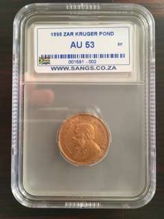 1898 ZAR KRUGER POND AU53 / GOLD!!