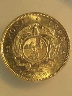 1892 ZAR HALF POND / DOUBLE SHAFT / AU58 - ALMOST MINT STATE / BEST BUY!!!