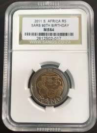 2011 SOUTH AFRICA R5 SOUTH AFRICAN RESERVE BANK  90TH BIRTHDAY MS64