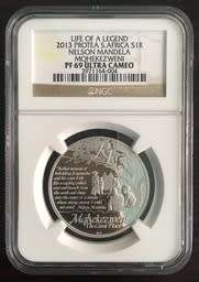 2013 SOUTH AFRICA SILVER R1 PROTEA NELSON MANDELA MQHEKEZWENI PF69 ULTRA CAMEO