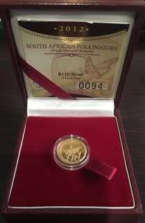 2012 SOUTH AFRICAN POLLINATORS AFRICAN MONARCH BUTTERFLY 1/10oz 24 CARAT GOLD