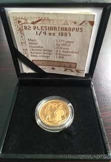 1997 SOUTH AFRICAN WORLD HERITAGE SERIES GOLD R2 MRS PLES (PLESIANTHROPUS) 1/4oz 24 CARAT GOLD