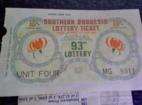 Southern Rhodesia lotto ticket with an unused vendor form. S Smith Salisbury. Rare find.