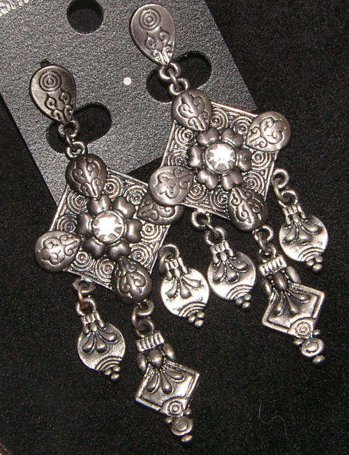 BURNISHED SILVER AUSTRIAN CRYSTAL CHANDELIER EARRINGS