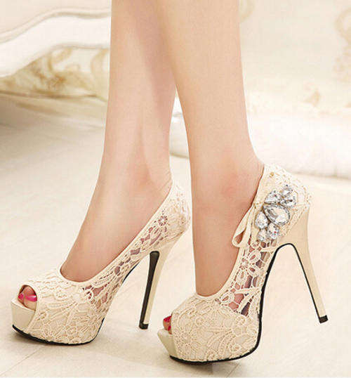Chic Lace Fish Mouth High Heels Shoes
