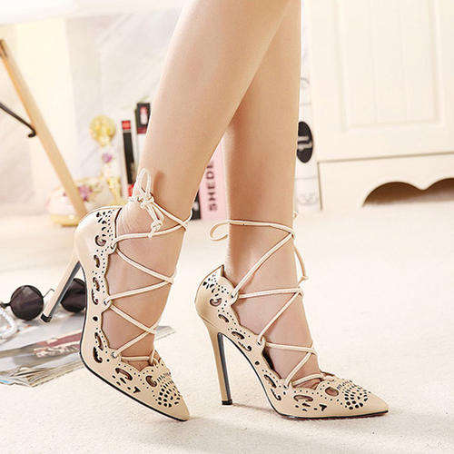 Stylish  Black & Nude wrap high heels