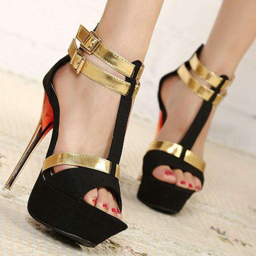 Stunning Gold Strap High Heels