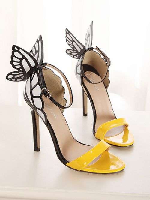 Colorful butterfly high-heeled sandals