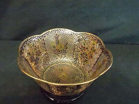 Brass Plique a Jour Enamel and Glass Cloisonné Bowl.