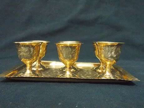 Indian Brass Glasses on Brass Tray