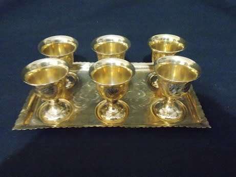 Indian Brass Glasses on Brass Tray