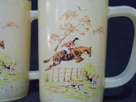 Set of Two Painted Glass Mugs with Horse jumping