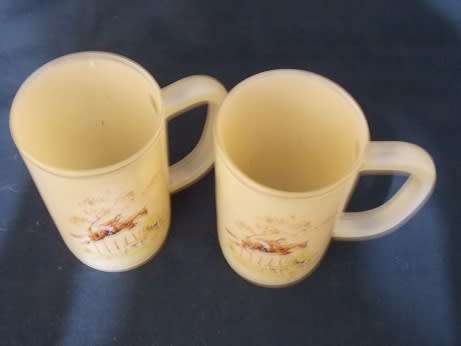 Set of Two Painted Glass Mugs with Horse jumping