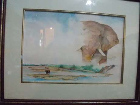Original Water Color Elephant Bull by Lad Kalondo Framed