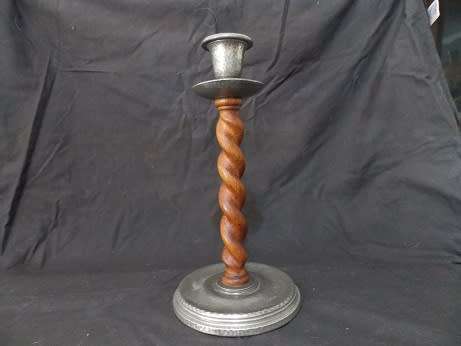 Wood and Pewter Candle Stick