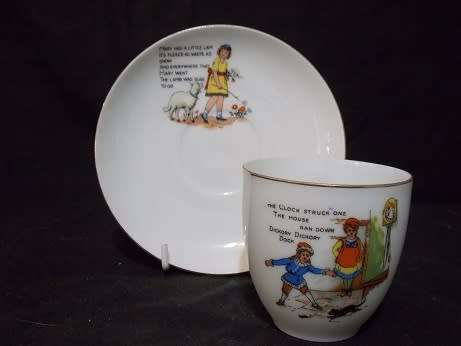 Rare Find Union K Czechoslovakia Cup and Saucer with Nursery Rhymes