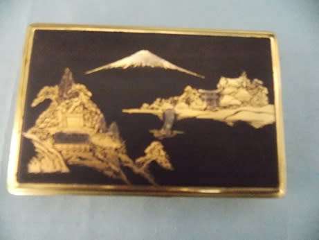 Brass Vanity Case with Japanese Decoration `Clover `