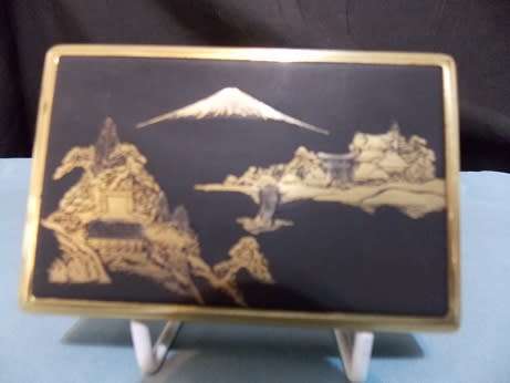 Brass Vanity Case with Japanese Decoration `Clover `