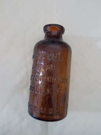 Antique Brown Glass Medicine Bottle Liquozine London England