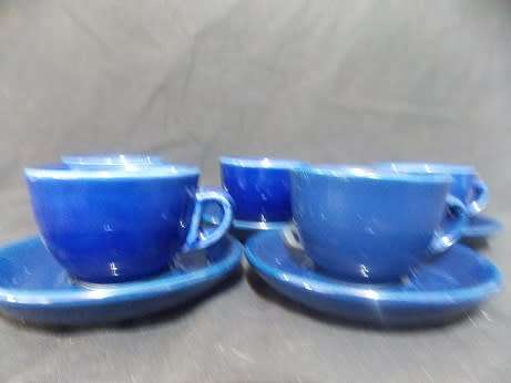 Set of Five Blue Espresso Cups and Saucers