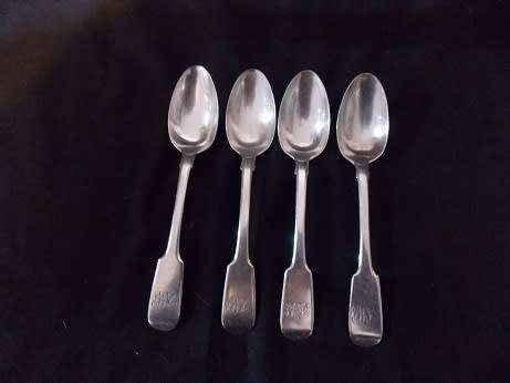 Set of Four Silver Fiddler Pattern Teaspoons