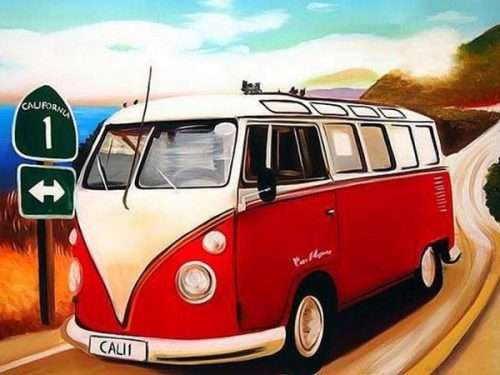 5D Diamond paint by numbers - VW Bus Red - 5022675