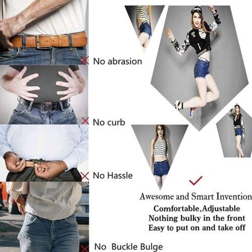 Invisible Belt No Bulge No Hassle Buckle-Free Elastic Belt For Jeans - Khaki