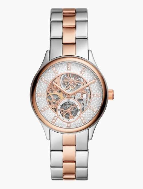 Fossil Silver & Rose Gold Automatic Modern Sophisticate Stainless Steel Watch