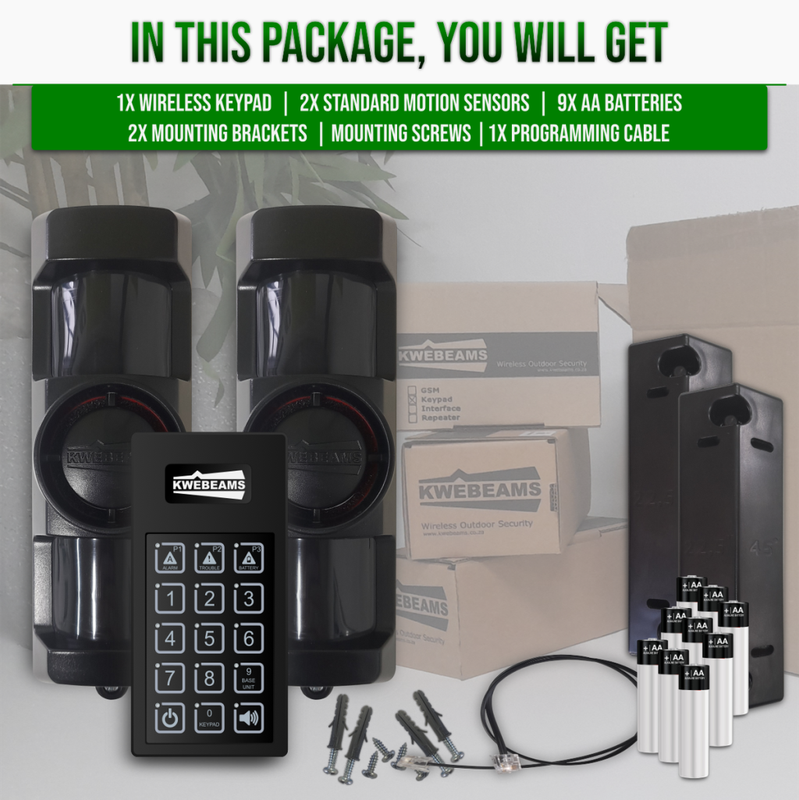 Kwebeams Complete Wireless Outdoor PIR Motion Sensor 2 Beam Kit