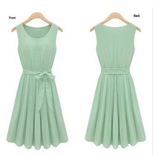 Beautiful Summer Chiffon Dress - Moss Green (Large)