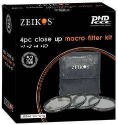 Zeikos 52mm 4 piece high definition Close-Up filter set (+1, +2, +4 and +10 Diopters) Magnification