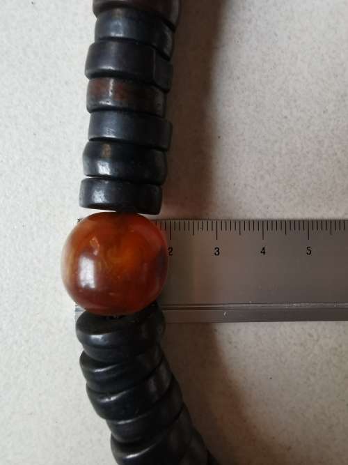 Chinese Qing Dynasty Buddhist mala beads made with 108 rosewood beads including 4 jade beads.