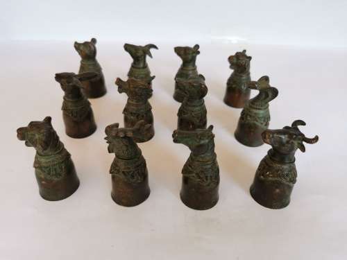 Rare Eastern Ancient Chinese bronze chalice with base zodiac animals