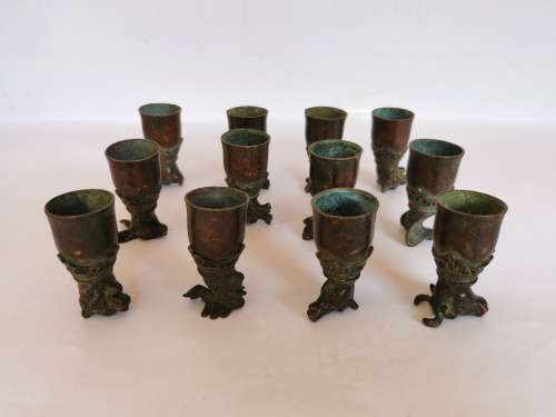 Rare Eastern Ancient Chinese bronze chalice with base zodiac animals