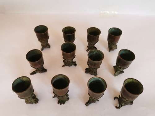 Rare Eastern Ancient Chinese bronze chalice with base zodiac animals