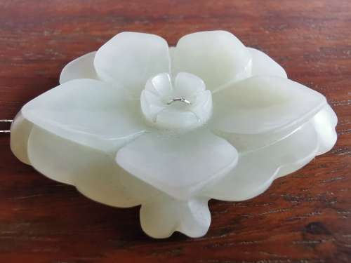 He Tian White Jade three layer craft Ornament of Flower Piece by China Qing Dynasty