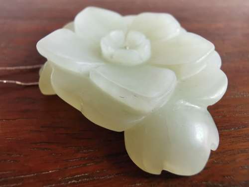He Tian White Jade three layer craft Ornament of Flower Piece by China Qing Dynasty