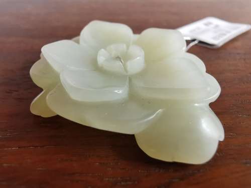 He Tian White Jade three layer craft Ornament of Flower Piece by China Qing Dynasty
