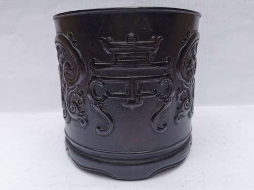 Chinese antique Yellow pear wood calligraphy brush holder