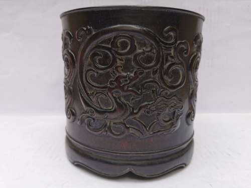 Chinese antique Yellow pear wood calligraphy brush holder
