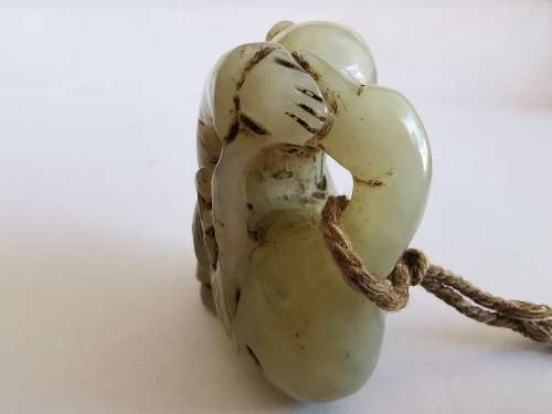 Antique Chinese Late 19th century Hotan jade carving - boy holding goose(Hong yun dang tou)